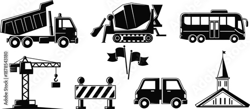 Construction and transportation icons set
