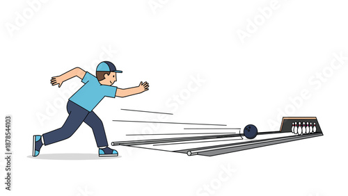 Illustration of a Man Bowling a Ball Down the Lane