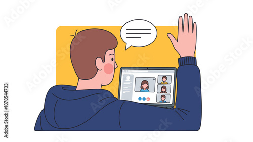 Online Meeting: Boy Raising Hand in Virtual Classroom
