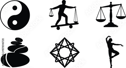 Black silhouettes of various spiritual and philosophical symbols