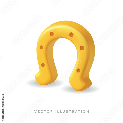 3d golden horseshoe. Lucky slot symbol. Gambling fortune charm, casino bonus render. St. Patricks day illustration