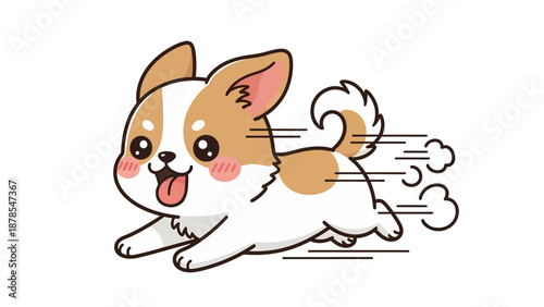 Cute Running Corgi Puppy with Speed Lines and Tongue Out