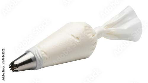 Fotografía Piping bag with star nozzle isolated PNG, filled with white cream for decorating