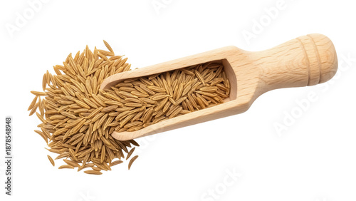 Φωτογραφία Cumin seeds in wooden scoop isolated PNG, aromatic spice for cooking and flavori