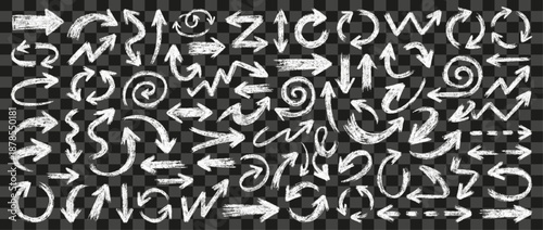 Chalk Arrows Doodle Directional Pointers Grunge Sketch Collection Rough Texture White Isolated Set