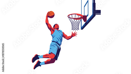 Dynamic Basketball Player Slam Dunk Action Vector Illustration