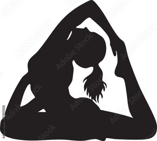 A captivating image featuring a sleek, black silhouette of a woman deeply engaged in a yoga practice.
