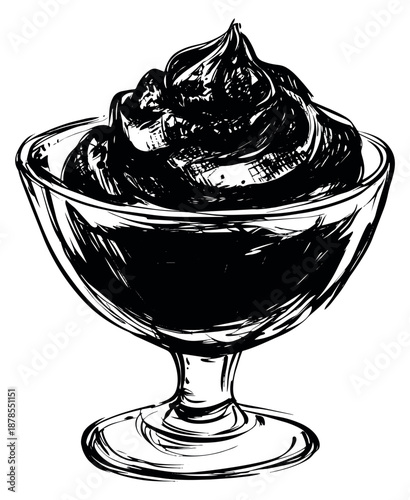 Hand drawn illustration of a dessert cup depicting a creamy sweet treat for food and beverage designs