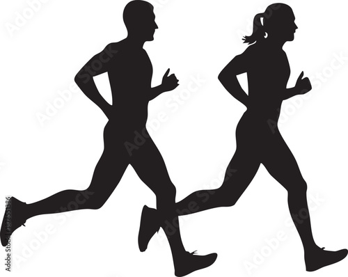 This image showcases a striking silhouette style depicting a couple engaged in running.
