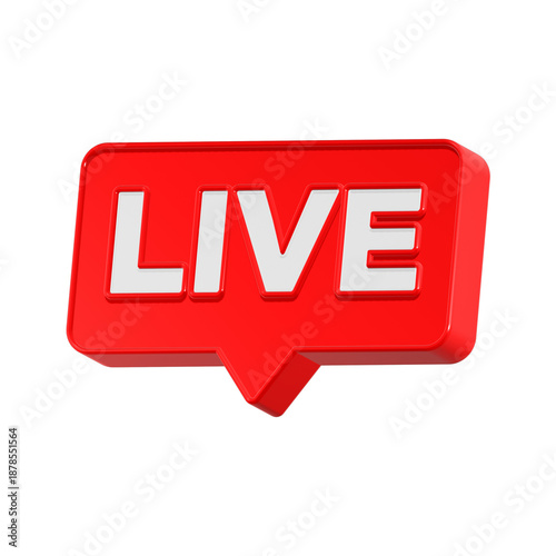 live icon 3d render red square bubble