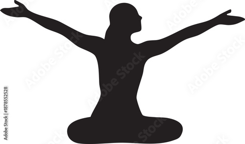 A simple yet powerful image featuring a distinct black silhouette of a woman meditating peacefully.
