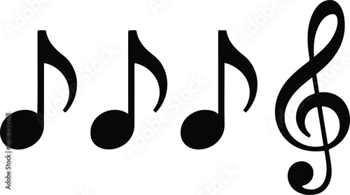 A black and white illustration of musical notation symbols arranged horizontally.