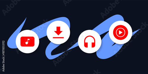 Red Youtube Premium features icons Ad-free viewing, background play, offline download, youtube music premium