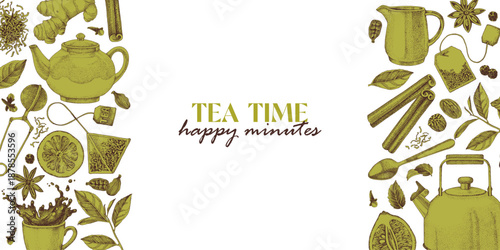 Tea time horizontal vector banner