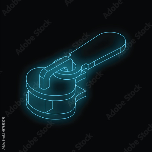 This illustration features a glowing neon blue zipper slider fastener, providing a modern and futuristic take on a common everyday object