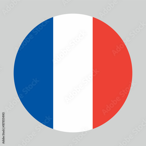Free Download Minimalist France flag circle icon with blue, white, and red vertical stripes. Flat vector style symbol suitable for web, UI, apps, infographics, travel, and international concepts. - GFXLoad