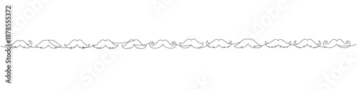 Large moustache border in continuous line style. Minimal one line vector mustaches row for trendy hipster posters, barbershop logos and modern decorative design.