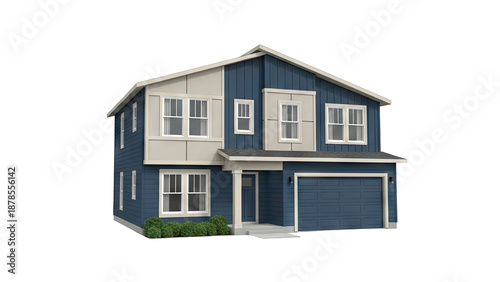 Modern Blue and Beige Two-Story House with Garage