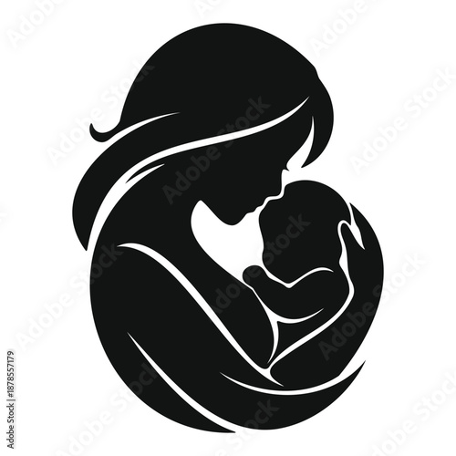 Mother and baby silhouette illustration.
