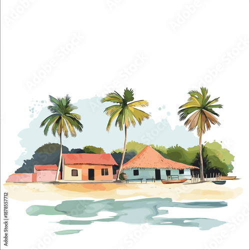 Encarnacion Beaches . Encarnacion Beaches  hand drawn watercolor illustration