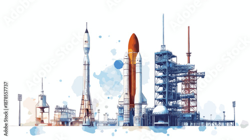 Kennedy Space Center. Kennedy Space Center hand drawn watercolor illustration