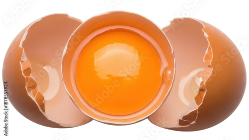 Photos Cracked egg with yolk isolated PNG on transparent background, broken eggshell ha