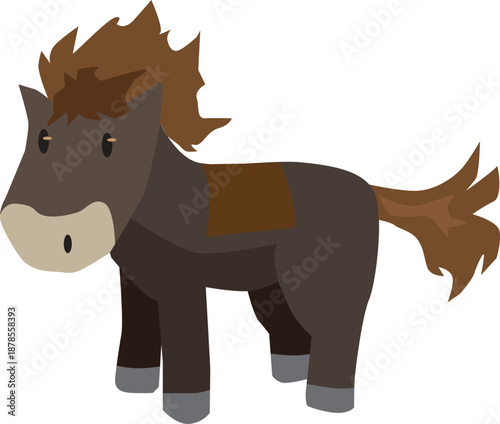 A foal is standing. Cartoon graphic style line art for design work.