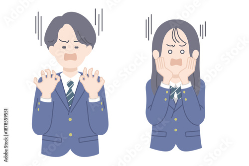 ショックを受ける学生　男女　イラスト