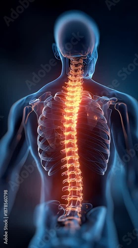 X-Ray Illustration of Lumbar Spine Showing Lower Back Pain and Injury Area