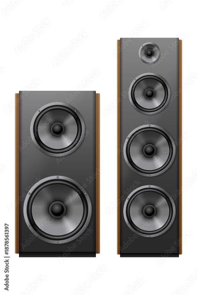 Fototapeta premium Realistic wooden Hi-Fi speaker system standing isolated with modern sleek design on transparent background