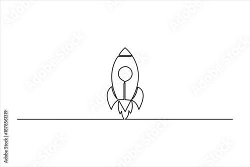 Continuous one line art Rocket drawing of spacecraft launch, startup, innovation vector illustration
