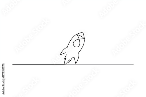 Continuous one line art Rocket drawing of spacecraft launch, startup, innovation vector illustration