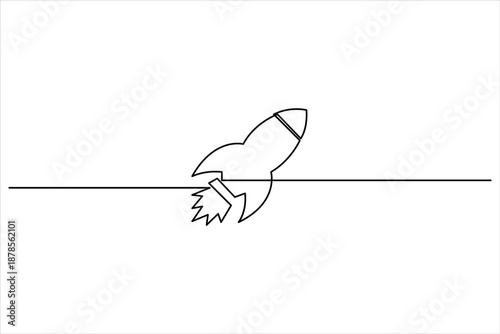 Continuous one line art Rocket drawing of spacecraft launch, startup, innovation vector illustration