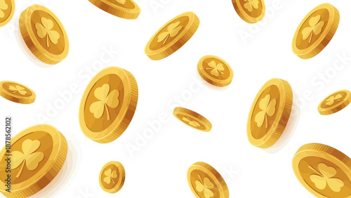 Lucky Golden Coins with Shamrock for St. Patrick's Day or Gambling Theme