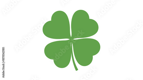 Green Four-Leaf Clover Symbol of Luck and Fortune on White Background