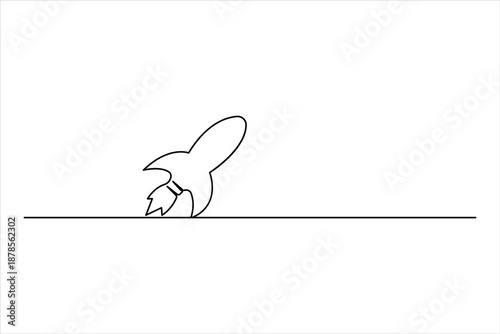 Continuous one line art Rocket drawing of spacecraft launch, startup, innovation vector illustration