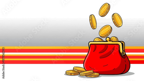 Gold Coins Falling into Red Purse, Symbolizing Wealth and Financial Growth