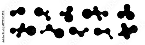 Metaball shapes with connected dots and morphing blobs. Geometric fluid organic metaball forms. Logo Vector