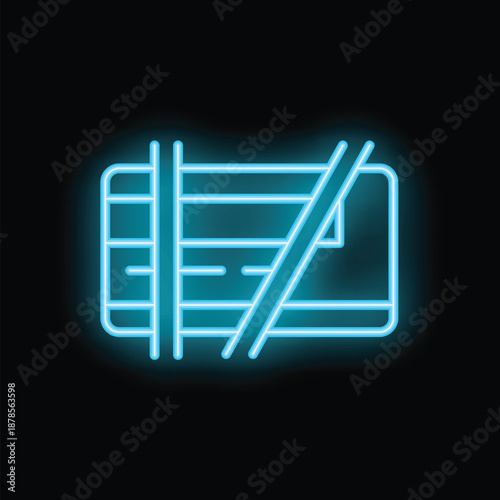 Bright blue neon icon of a credit card with a diagonal line through it, indicating a declined payment