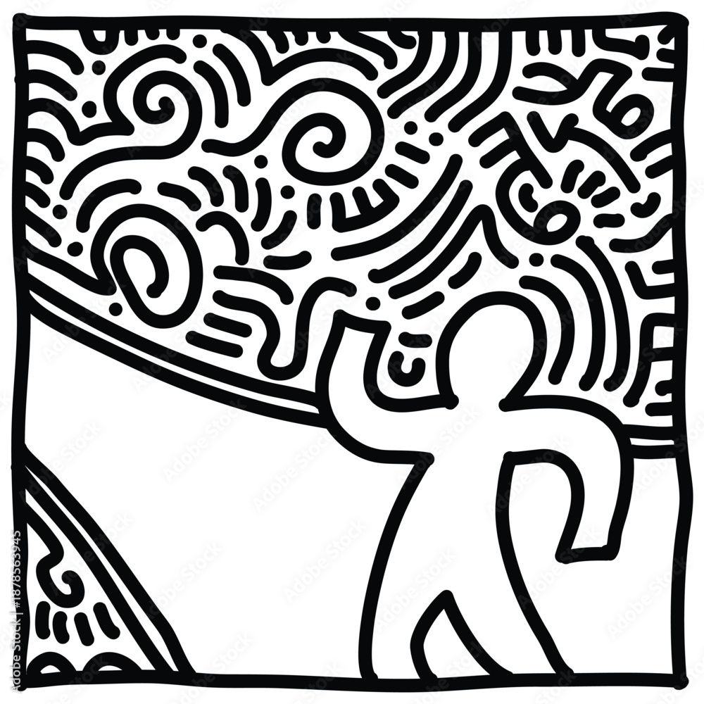 Fototapeta premium Walking on the road doodle. Abstract hand drawn doodle of a person walking in the middle of the road.
