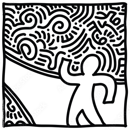 Walking on the road doodle. Abstract hand drawn doodle of a person walking in the middle of the road.