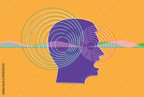 Ultrasonic or Radio Waves on Human Subject concept. Editable Clip Art.