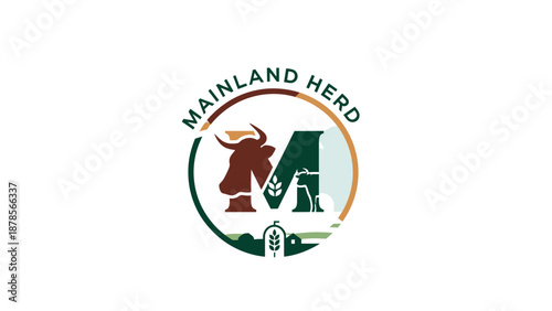 Mainland Herd Logo with Cow Illustration.