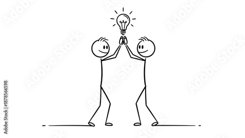 Caring Adult Stick Figure Guiding Child Stick Figure with a Gentle Hand on Shoulder, Isolated Black Background