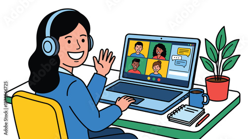 Virtual Meeting Illustration: Remote Work and Online Communication