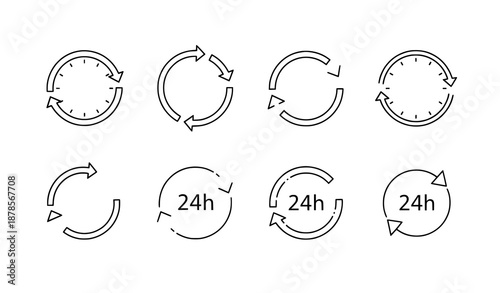 Minimal 24h Time Availability Icons Vector Set