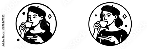 Vector illustration of a woman enjoying coffee in a minimalist style