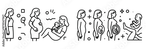 Illustration depicting the stages of pregnancy and motherhood journey