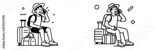 Traveler with luggage making a call at the airport