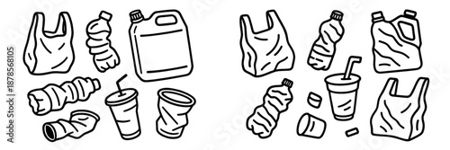 Recycling symbols and plastic waste for environmental awareness